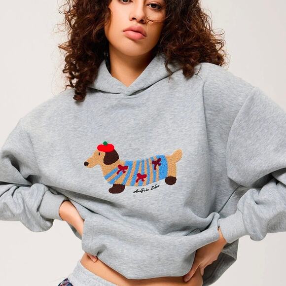 NWT Aelfric Eden Cartoon Dachshund Hoodie Sweatshirt Size S Dog - Picture 2 of 8